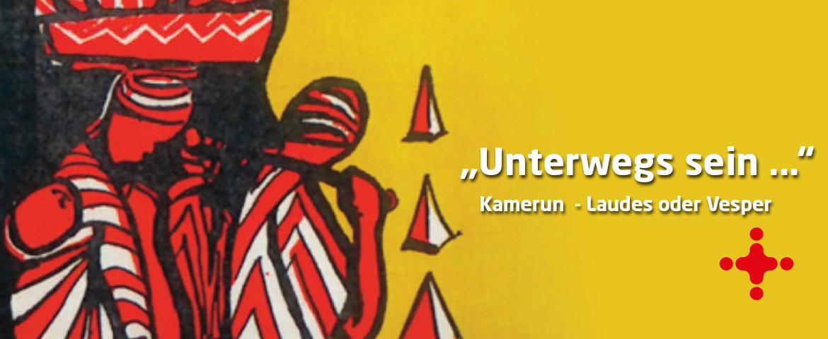 Ausschnitt des Covers der Laudes. Der kolorierte Holzschnitt zeigt zwei Personen in gestreiften Gewändern, die etwas tragen. Vor ihnen liegt ein See oder das Meer.