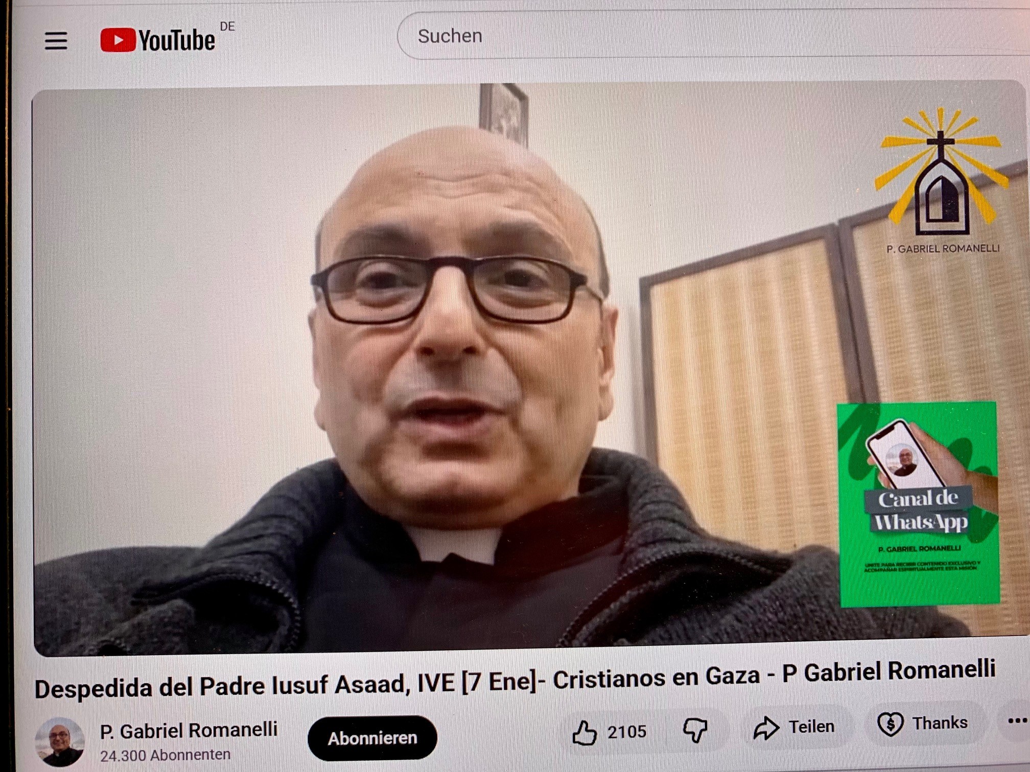 Screenshot von einem Youtube-Video mit Pater Romanelli