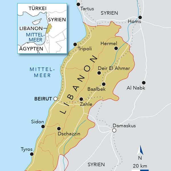 Landkarte vom Libanon.